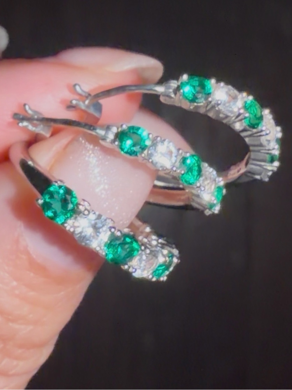 Emerald & Sapphire lab grown stamped 925 Sterling silver set, ring and earrings